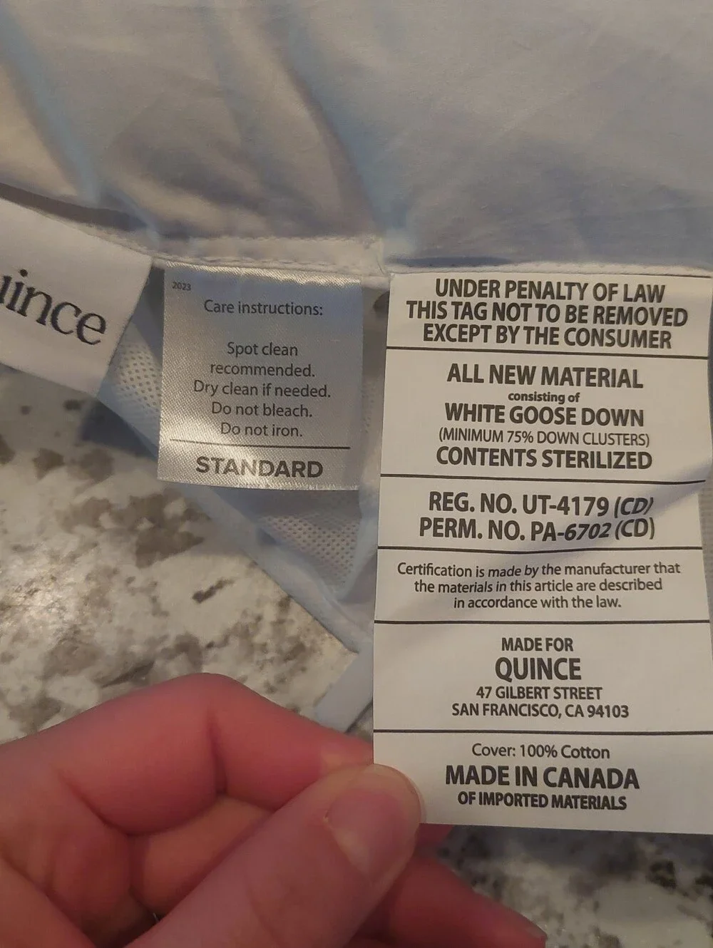 NWOT- Quince Standard White Goose Down Pillow (Medium/ Firm)(P62)